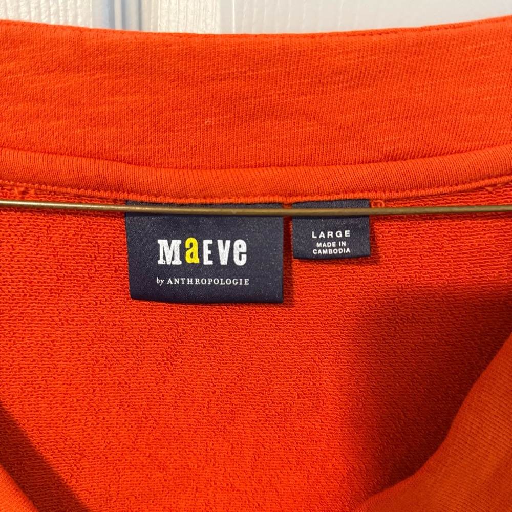 Maeve Anthropologie V-Neck Short Sleeve Sweatshirt Material in Bright Orange - Picture 2 of 3